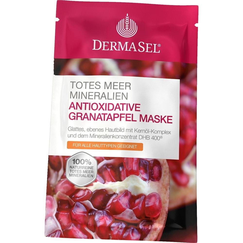 Eine Gesichtsmaske mit Granatapfel und Mineralien f&uuml;r alle Hauttypen in einer rosa Verpackung.