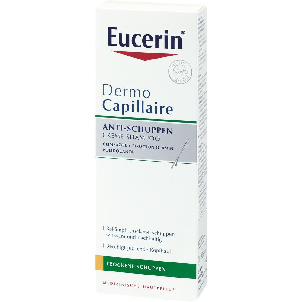 Eine wei&szlig;e Shampoo-Box gegen trockene Schuppen von Eucerin.