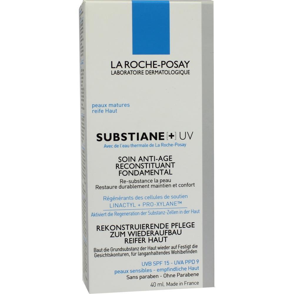 Weiße Packung mit blauer Fläche, Produkt zur Pflege reifer Haut von La Roche-Posay.
