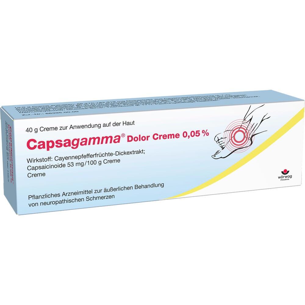Verpackung einer Schmerzcreme mit dem Wirkstoff Capsaicin zur äußerlichen Anwendung.