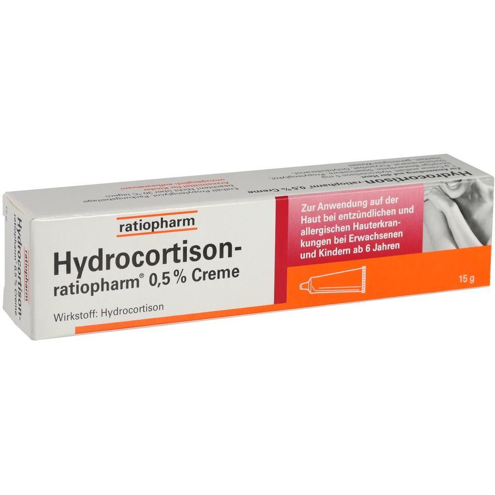 Eine weiße Packung Hydrocortison-Creme von ratiopharm für Hautentzündungen.