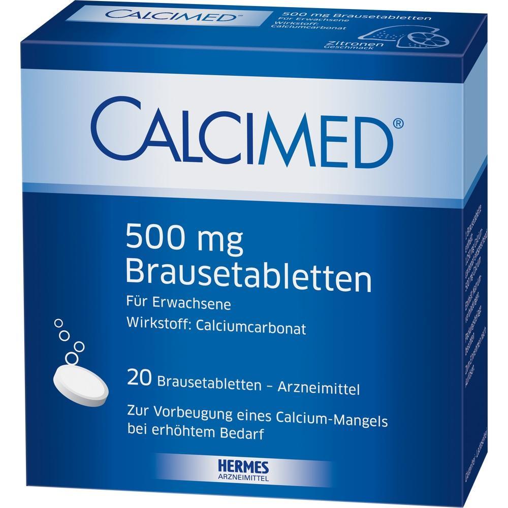 Blaue Packung mit Brausetabletten für Erwachsene gegen Calciummangel.