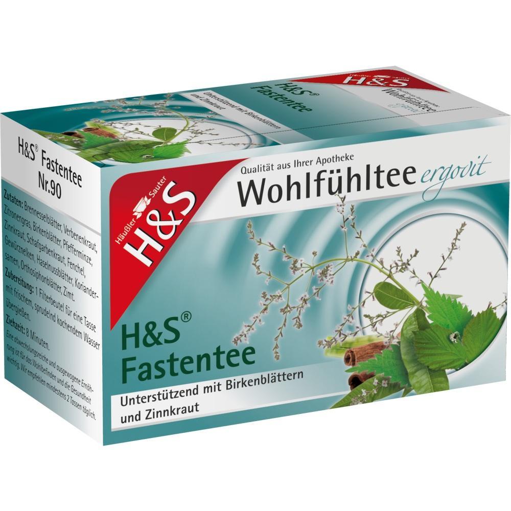 Eine Teepackung von H&S mit Kr&auml;uterillustrationen auf der Vorderseite.