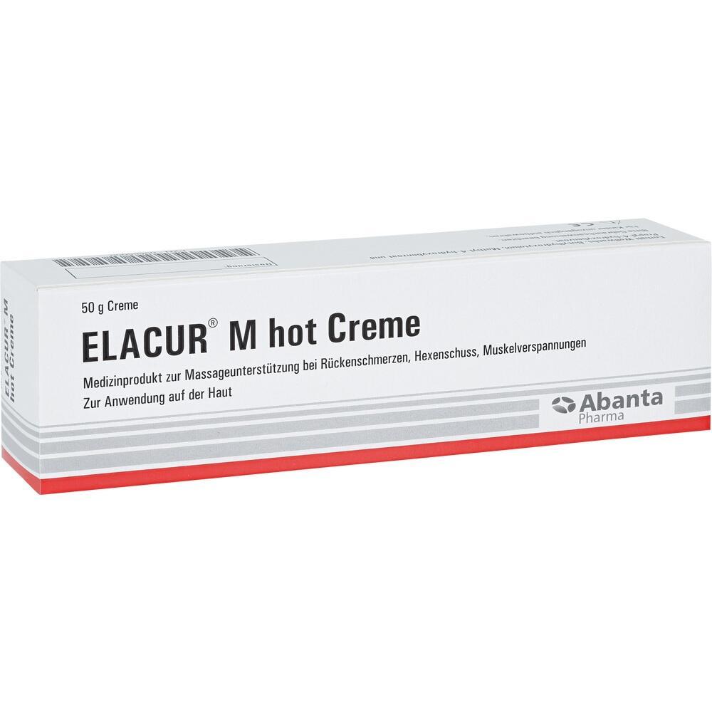 Weiße Box von ELACUR M hot Creme für Muskelschmerzen.