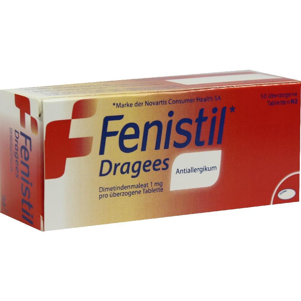 Eine Packung Fenistil Dragees als Antiallergikum.