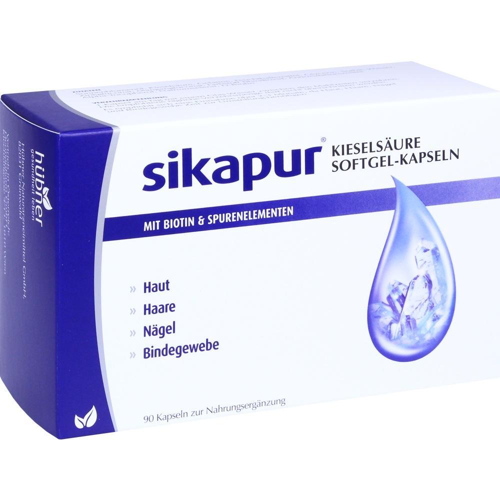 Eine Packung Sikapur Kiesels&auml;ure Softgel-Kapseln zur Nahrungserg&auml;nzung.