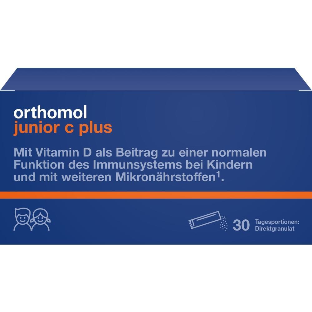 Eine Packung "Orthomol junior c plus" Nahrungserg&auml;nzung f&uuml;r Kinder.