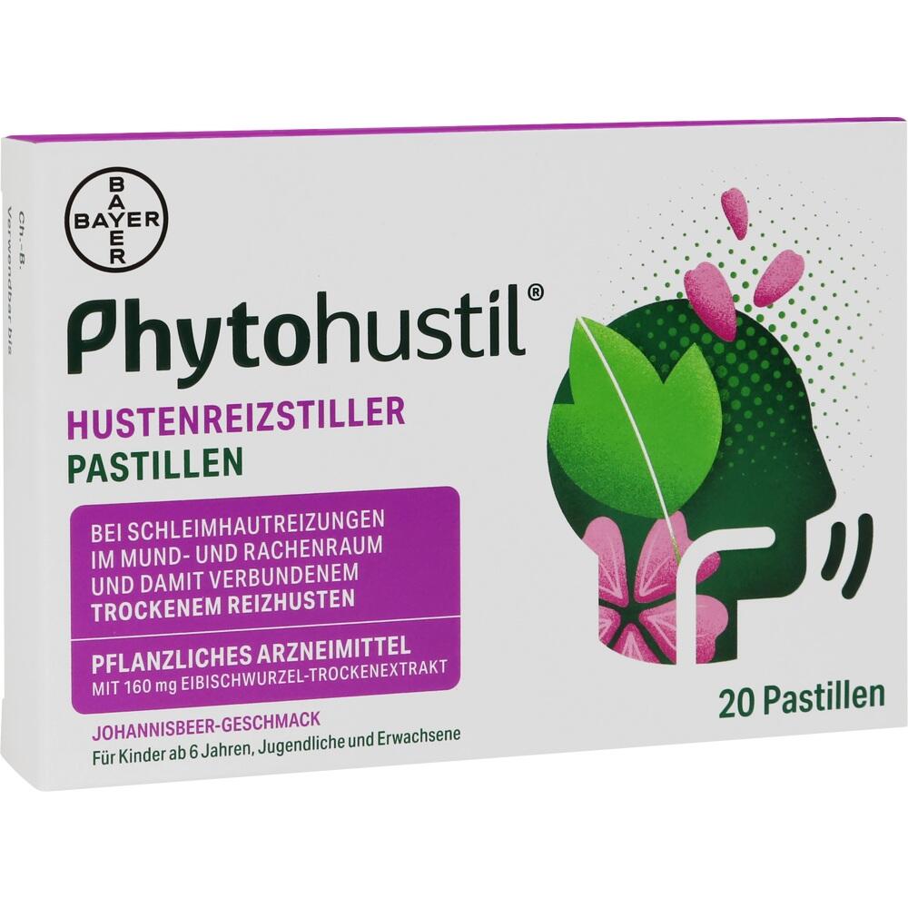 Packung Phytohustil Pastillen gegen Reizhusten mit 20 Stück für Erwachsene und Kinder ab 6 Jahren.