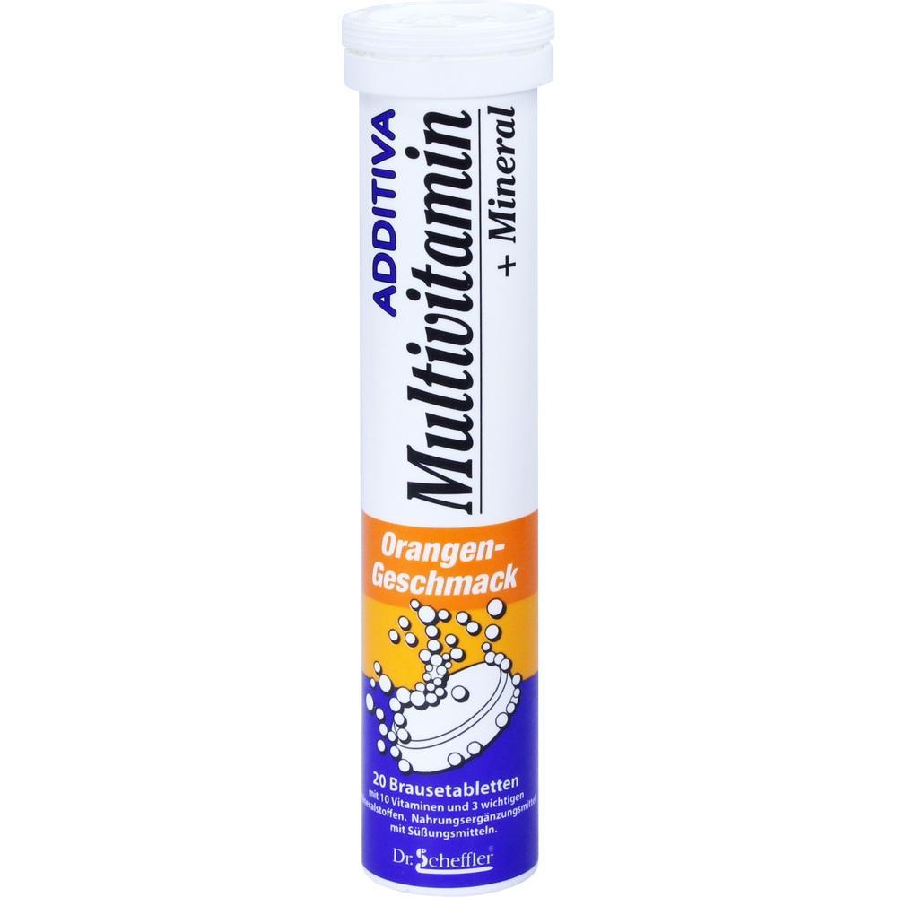 Röhre mit Multivitamin-Brausetabletten, Orangengeschmack.