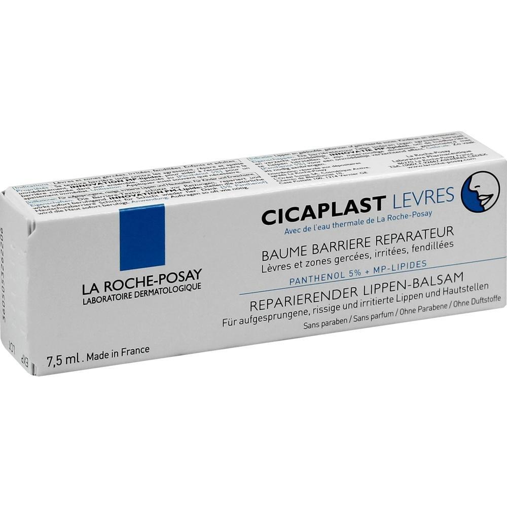 Wei&szlig;e Verpackung eines reparierenden Lippen-Balsams von La Roche-Posay.