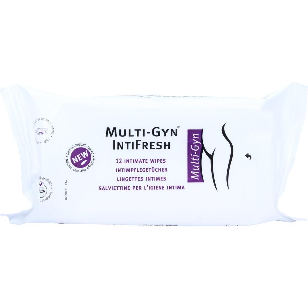 Päckchen mit 12 intimen Pflegetüchern der Marke Multi-Gyn IntiFresh.