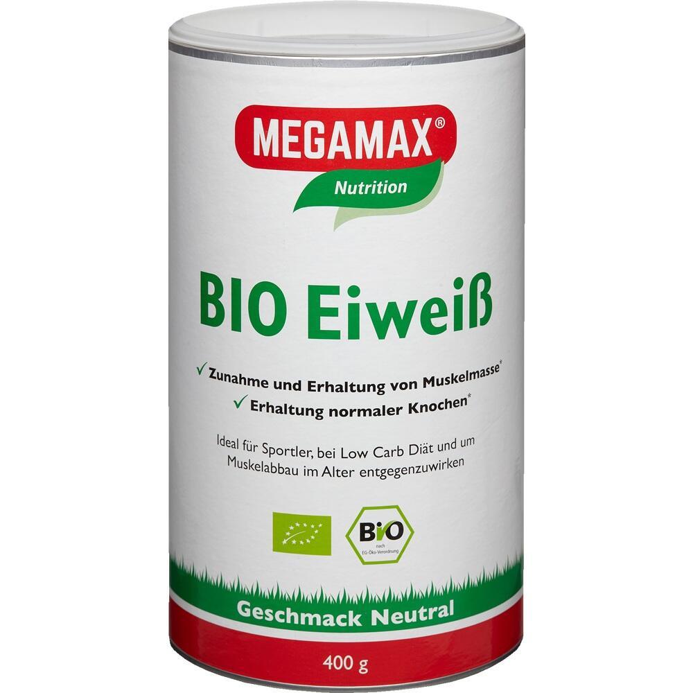 Eine Dose mit Bio-Eiweißpulver von Megamax für Muskel- und Knochenerhalt.