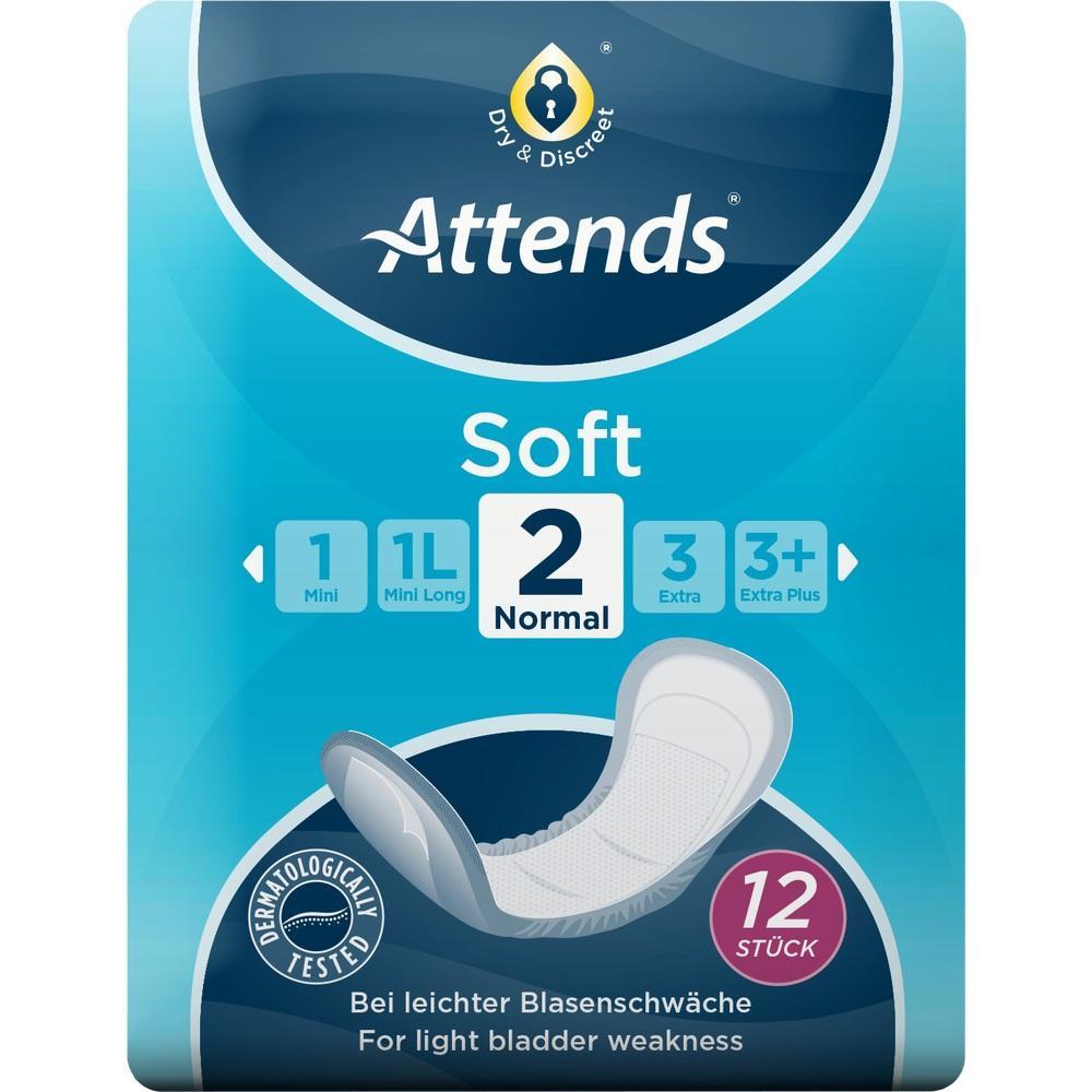 Packung mit Einlagen für leichte Blasenschwäche, Marke Attends, Typ Soft 2 Normal.