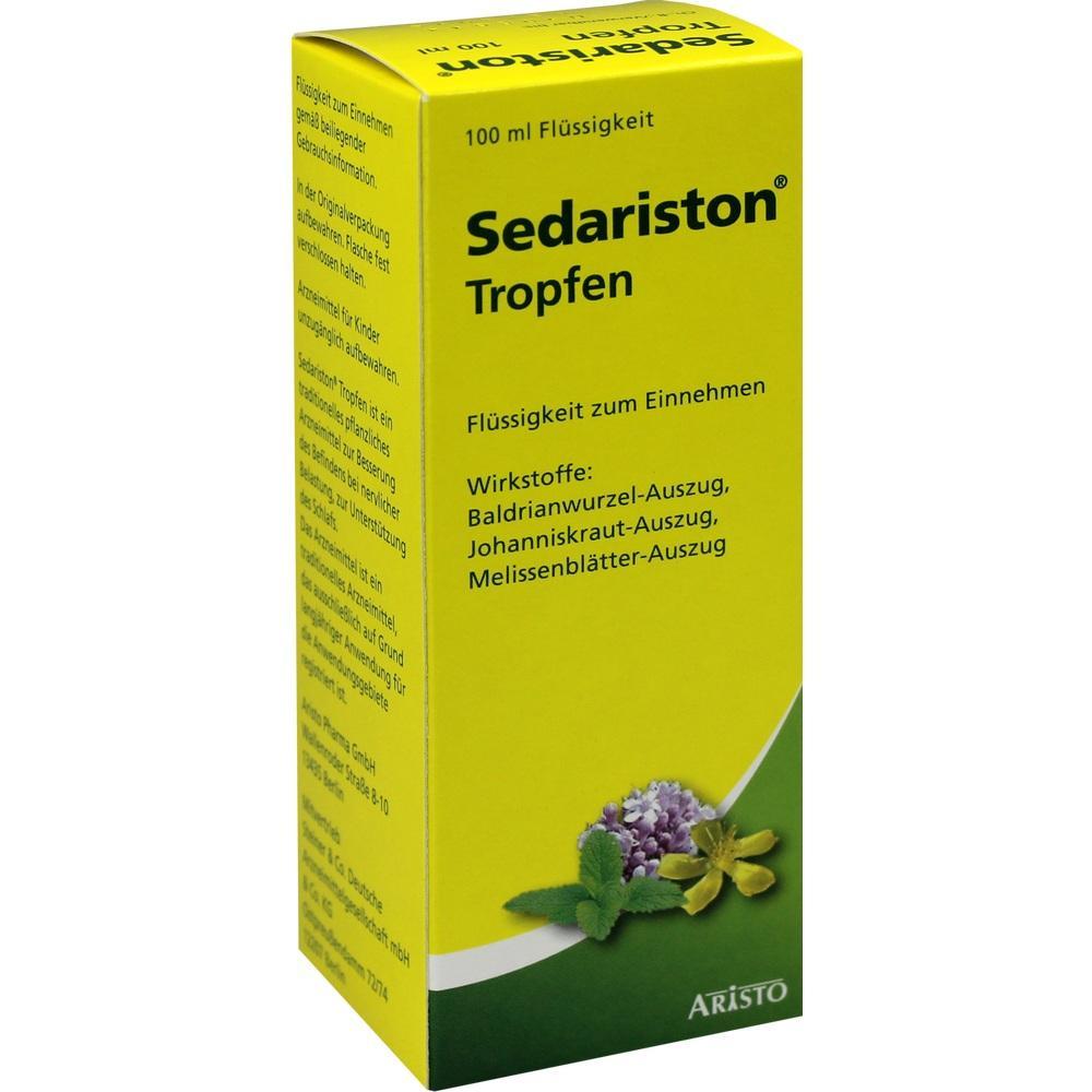 Gelbe Packung mit Sedariston Tropfen aus pflanzlichen Extrakten.