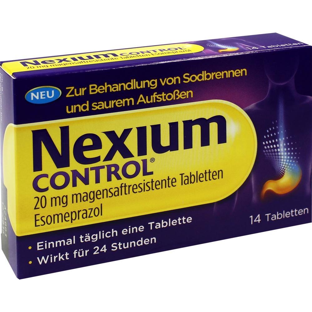 Packung von Nexium Control gegen Sodbrennen, 14 Tabletten.