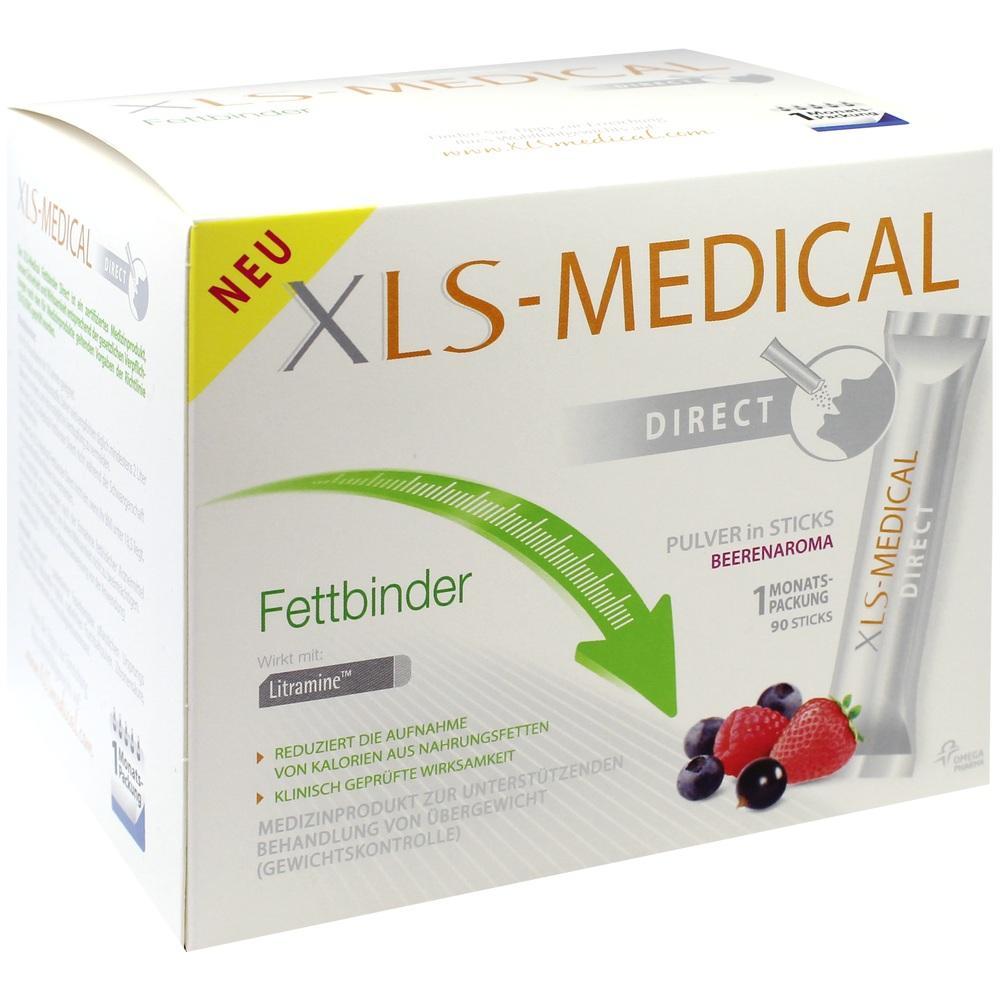 Eine Packung XLS-Medical Fettbinder mit Beerenaroma-Pulversticks.