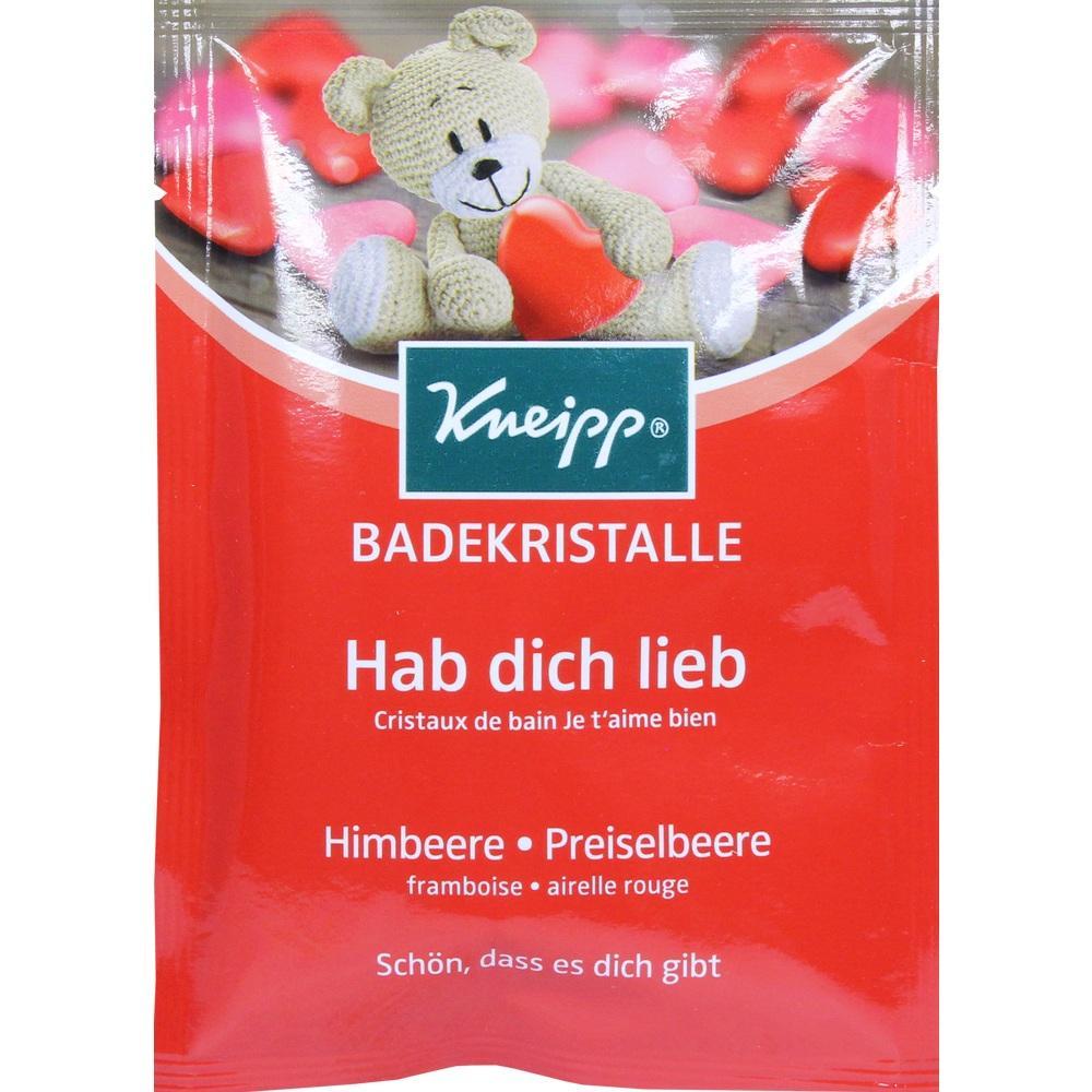 Rotes P&auml;ckchen mit Badesalz und einem Pl&uuml;schb&auml;ren, der ein Herz h&auml;lt.