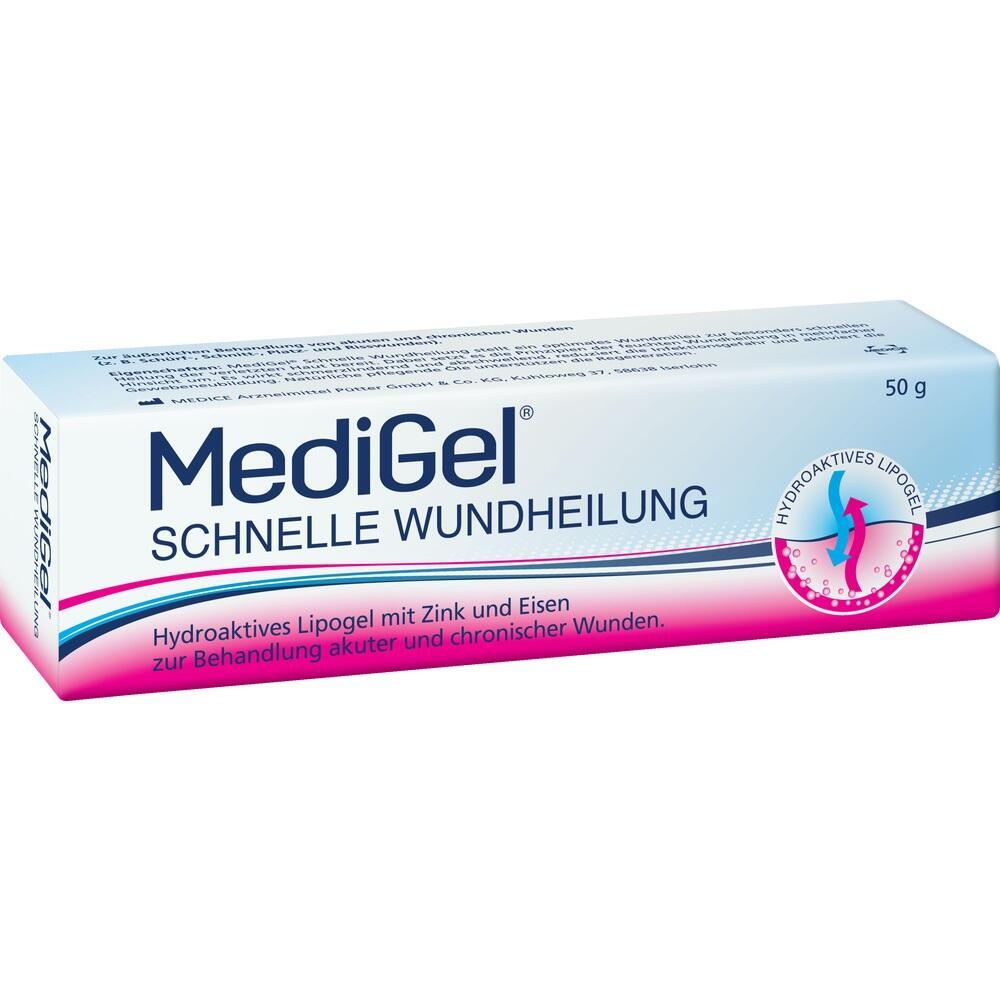 Eine Tube MediGel für schnelle Wundheilung liegt auf weißem Hintergrund.