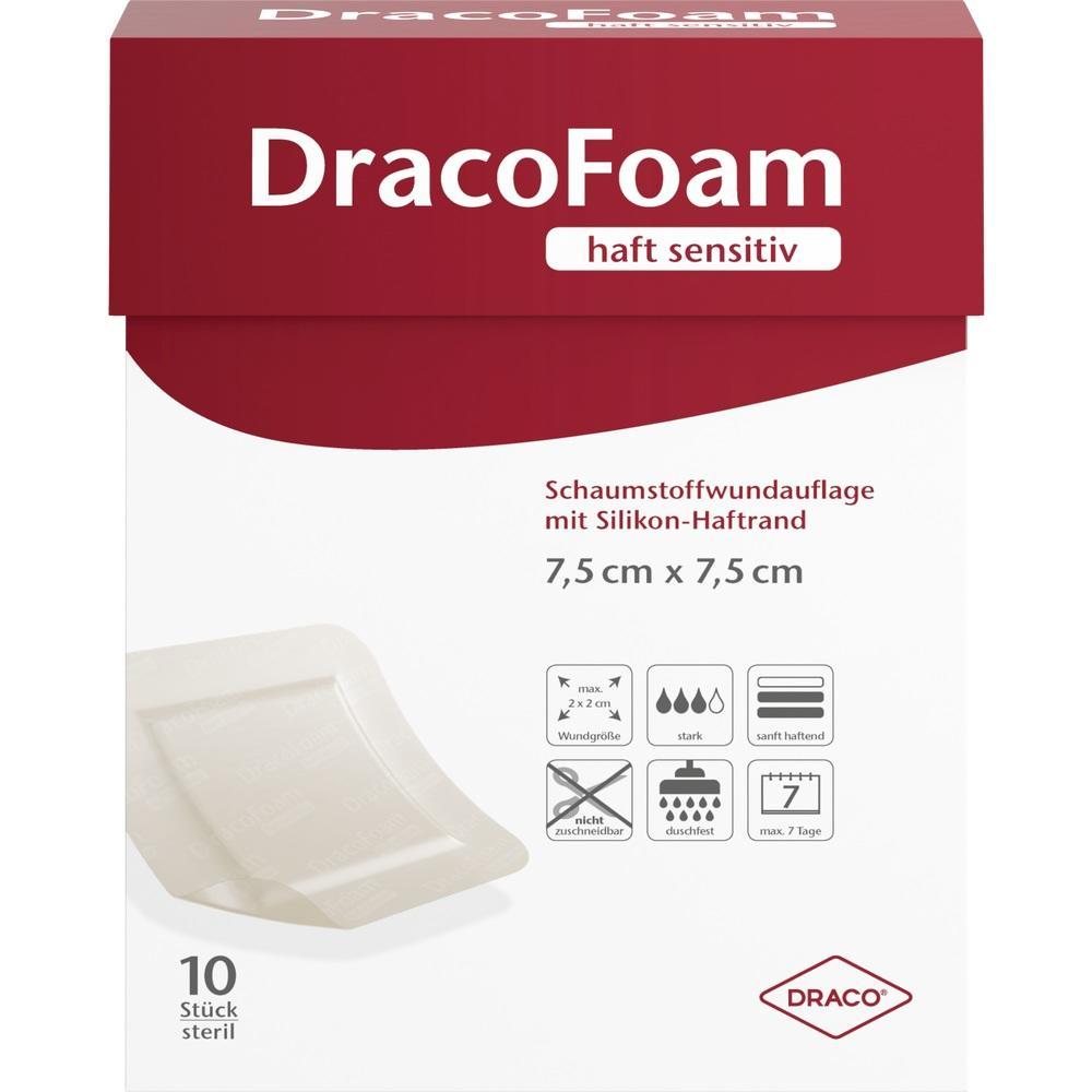 Verpackung einer Schaumstoffwundauflage mit Silikonrand, Gr&ouml;&szlig;e 7,5 cm x 7,5 cm, 10 St&uuml;ck.