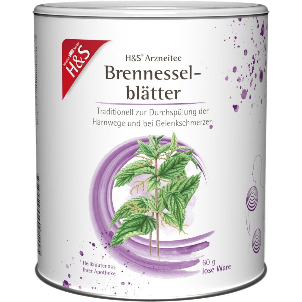 Rosa Dose mit H&S Brennnesselbl&auml;tter-Arzneitee f&uuml;r Harnwege und Muskelschmerzen.