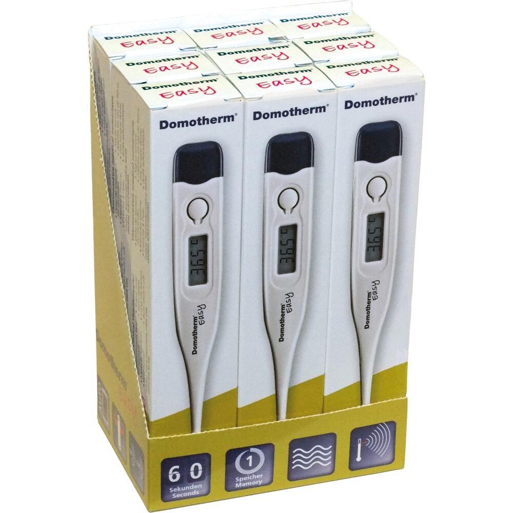 Eine Packung mit digitalen Fieberthermometern der Marke Domotherm Easy.