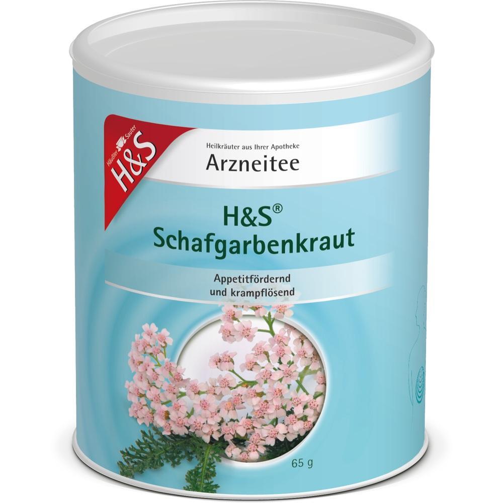 Teedose mit Schafgarbenkraut-Abbildung und der Aufschrift "Appetitanregend und krampfl&ouml;send".