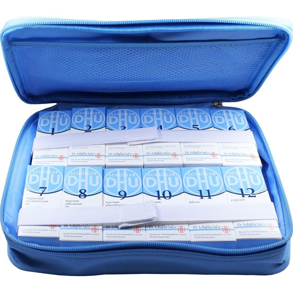 Eine blaue Tasche mit vielen Schachteln Schüßler-Salze.