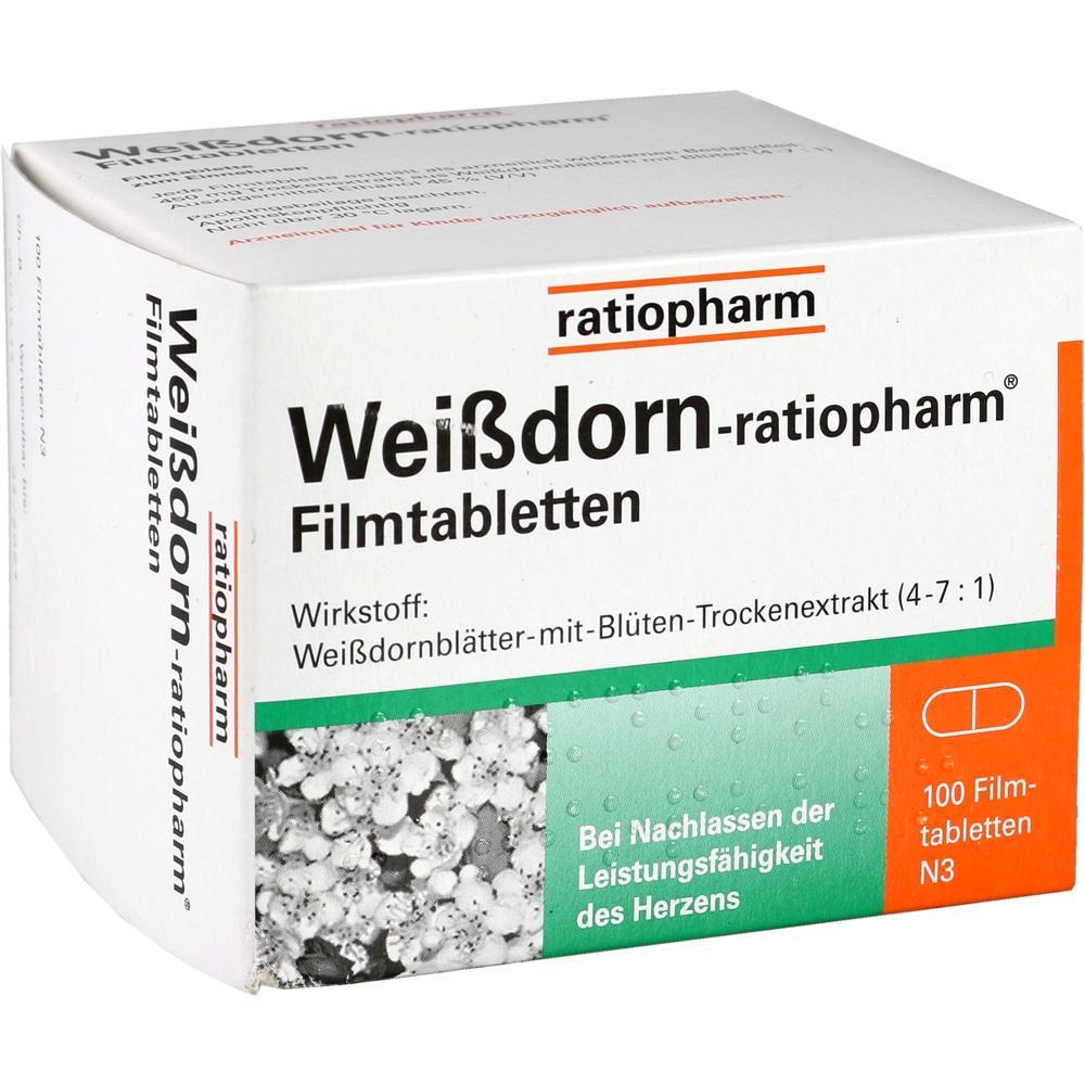 Schachtel mit Weißdorn-Tabletten zur Unterstützung der Herzfunktion.