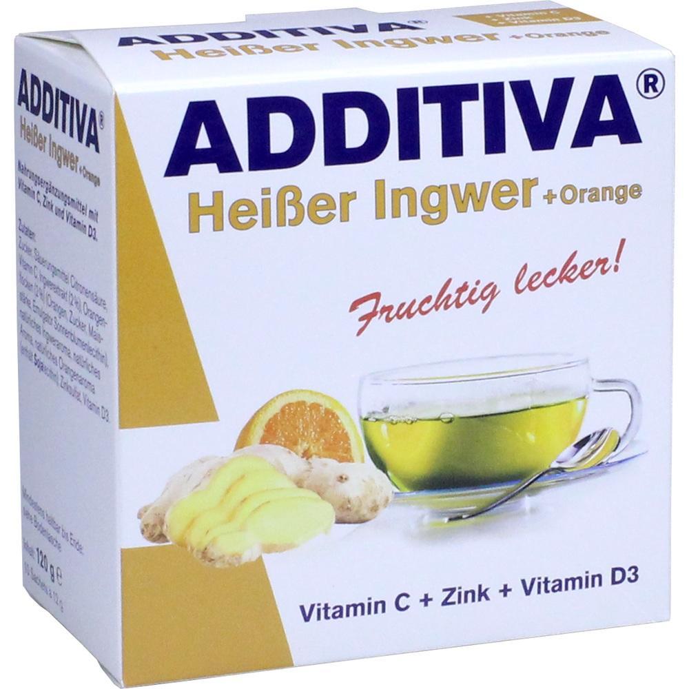 Verpackung von Instant-Heißgetränk mit Ingwer, Orange, und Nährstoffen.