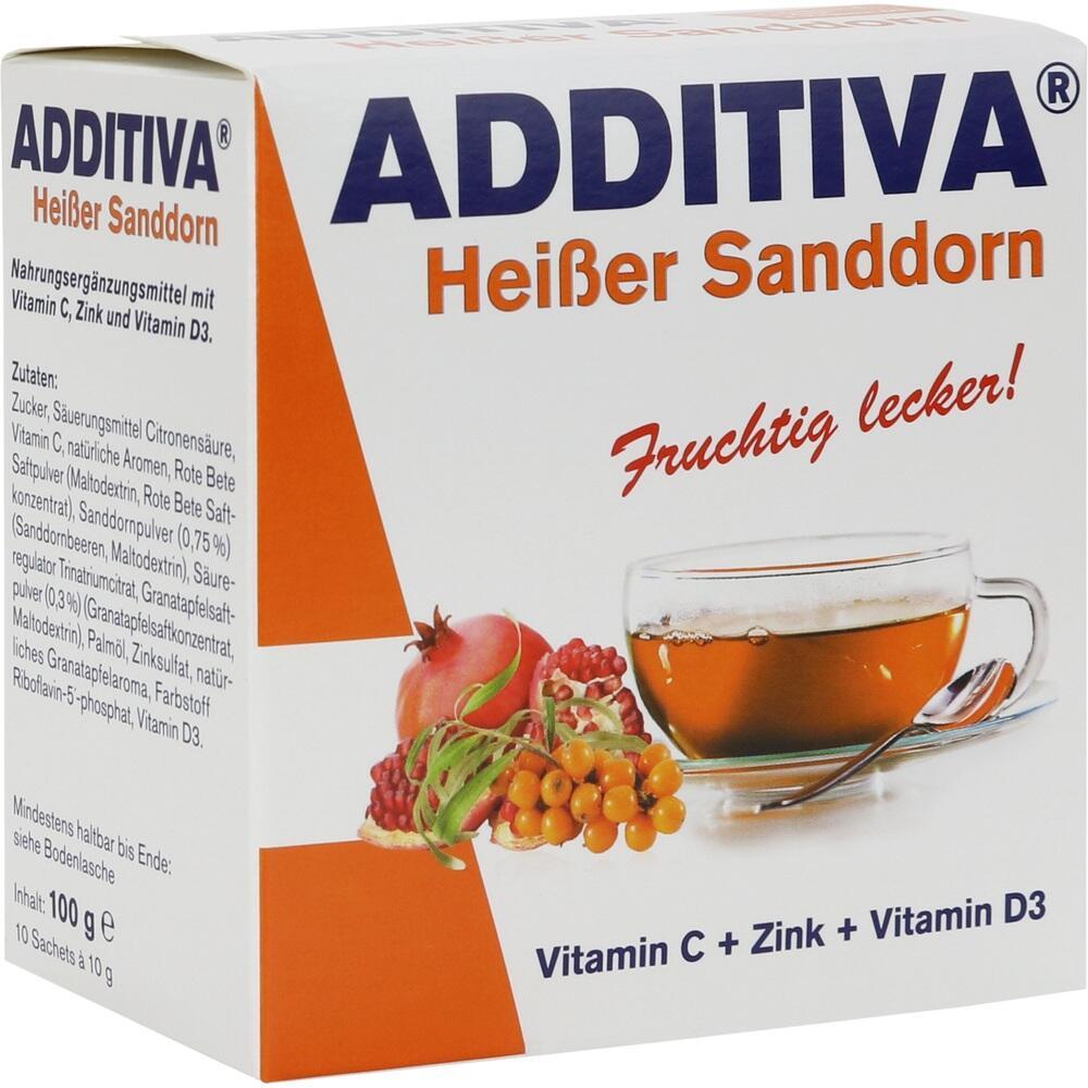 Eine Packung mit Sanddorn-Getränk und Früchten ist abgebildet.