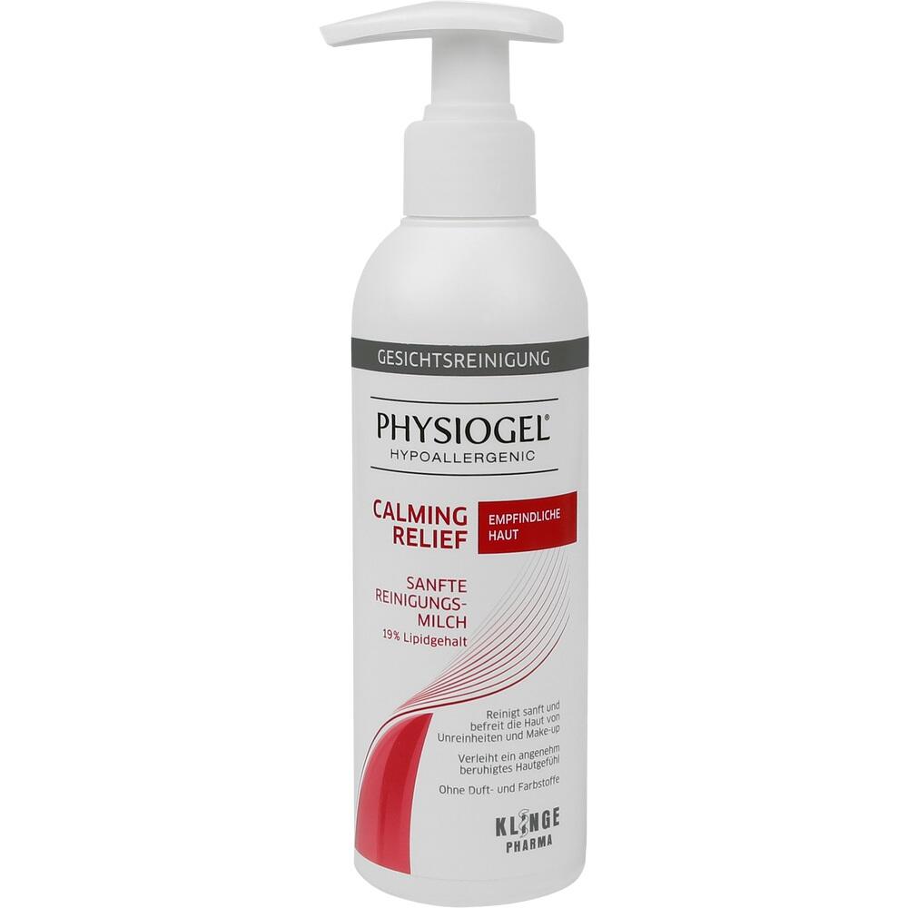 Flasche Physiogel Reinigungsmilch für empfindliche Haut mit Pumpspender.