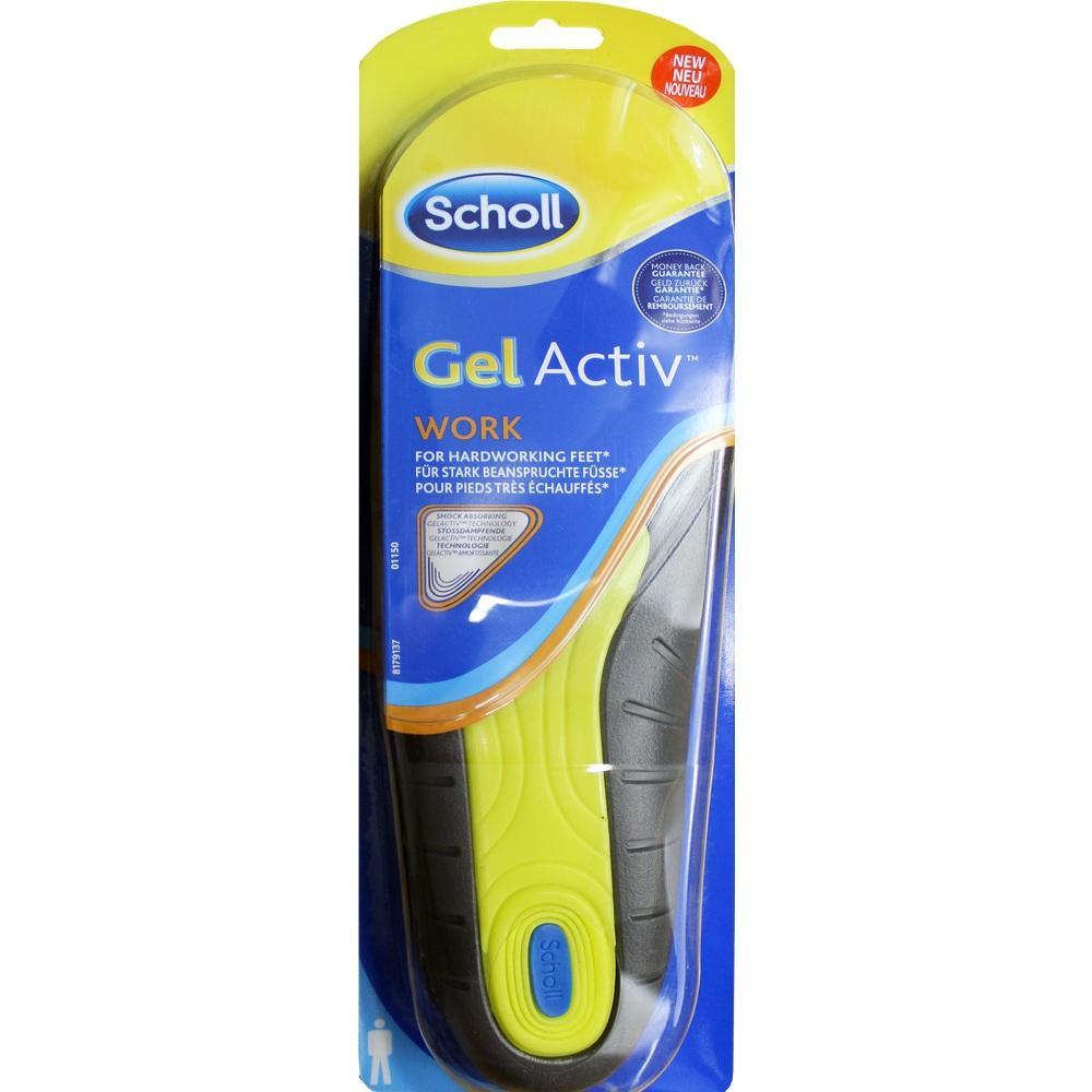 Verpackung von Scholl Gel Activ Einlegesohlen für arbeitende Füße.