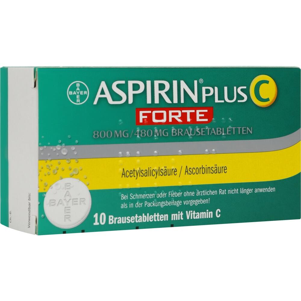 Eine grüne Verpackung von Aspirin Plus C Brausetabletten mit Vitamin C.