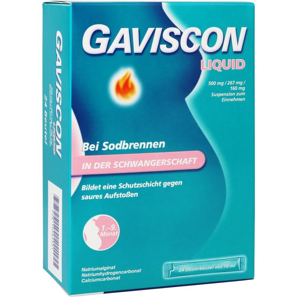 Türkise Verpackung von Gaviscon gegen Sodbrennen in der Schwangerschaft.