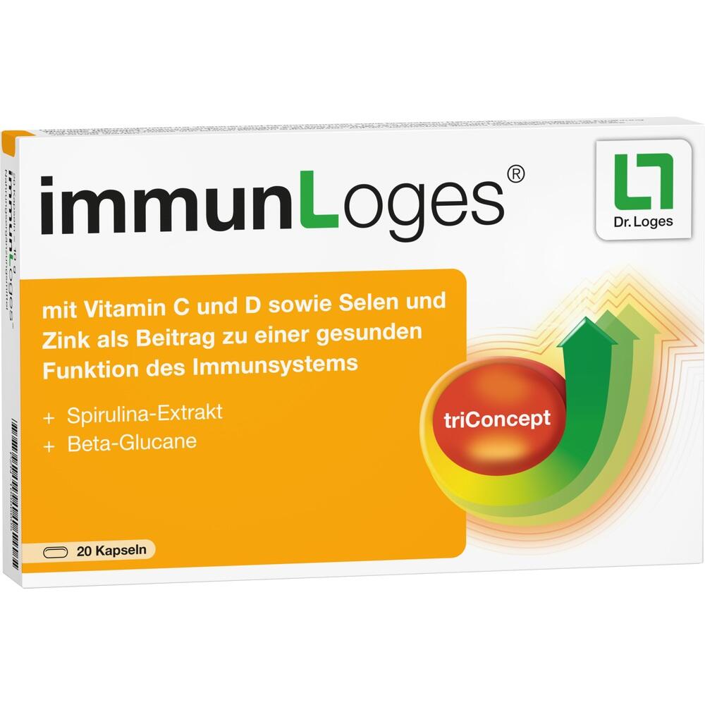 Verpackung von Immun-Loges Kapseln mit Vitaminen und Mineralstoffen f&uuml;r das Immunsystem.