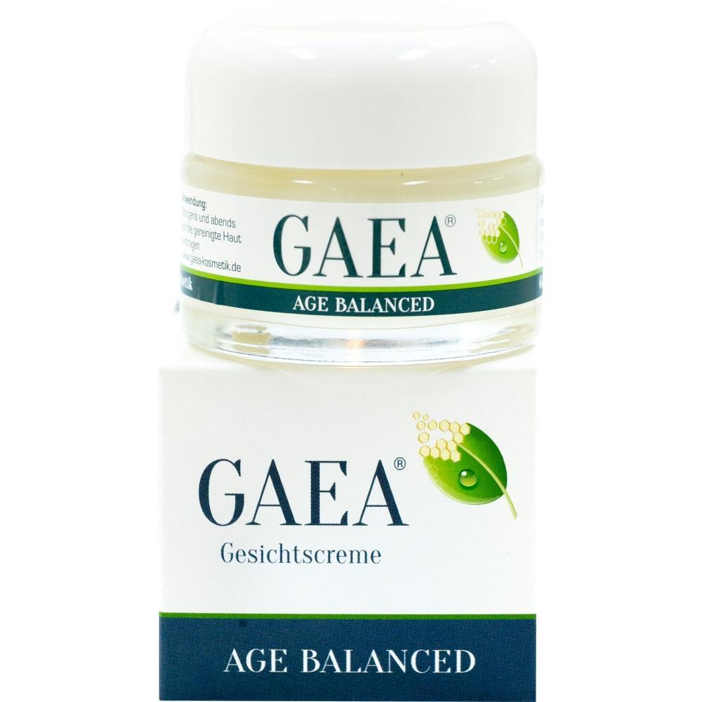 Ein Glas und eine Packung Gesichtspflegecreme mit der Aufschrift "GAEA Age Balanced".