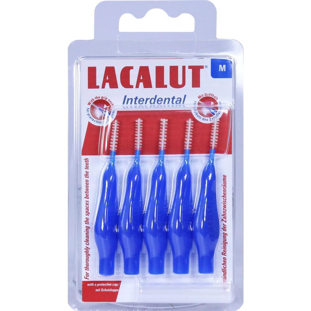 F&uuml;nf blaue Interdentalb&uuml;rsten in einer Plastikverpackung.
