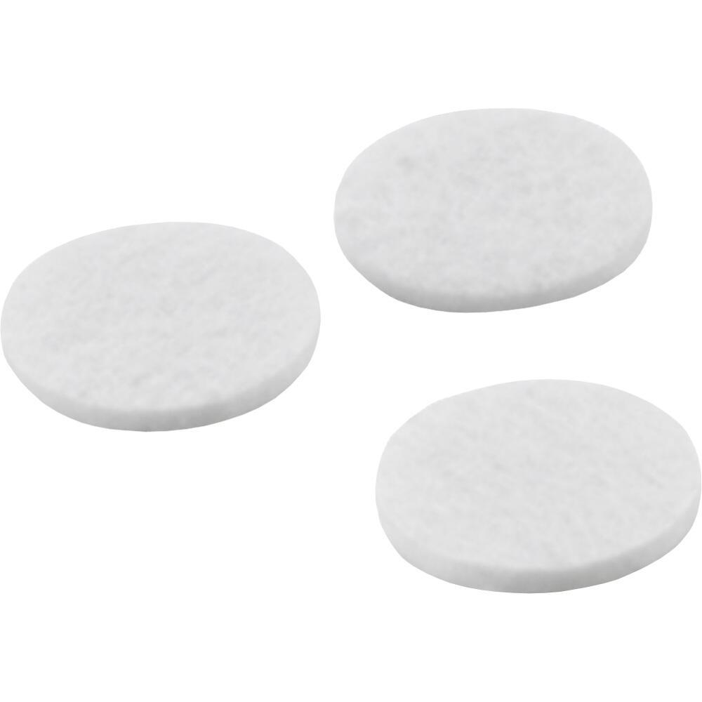 Drei wei&szlig;e, runde Filzscheiben liegen auf einem wei&szlig;en Hintergrund.