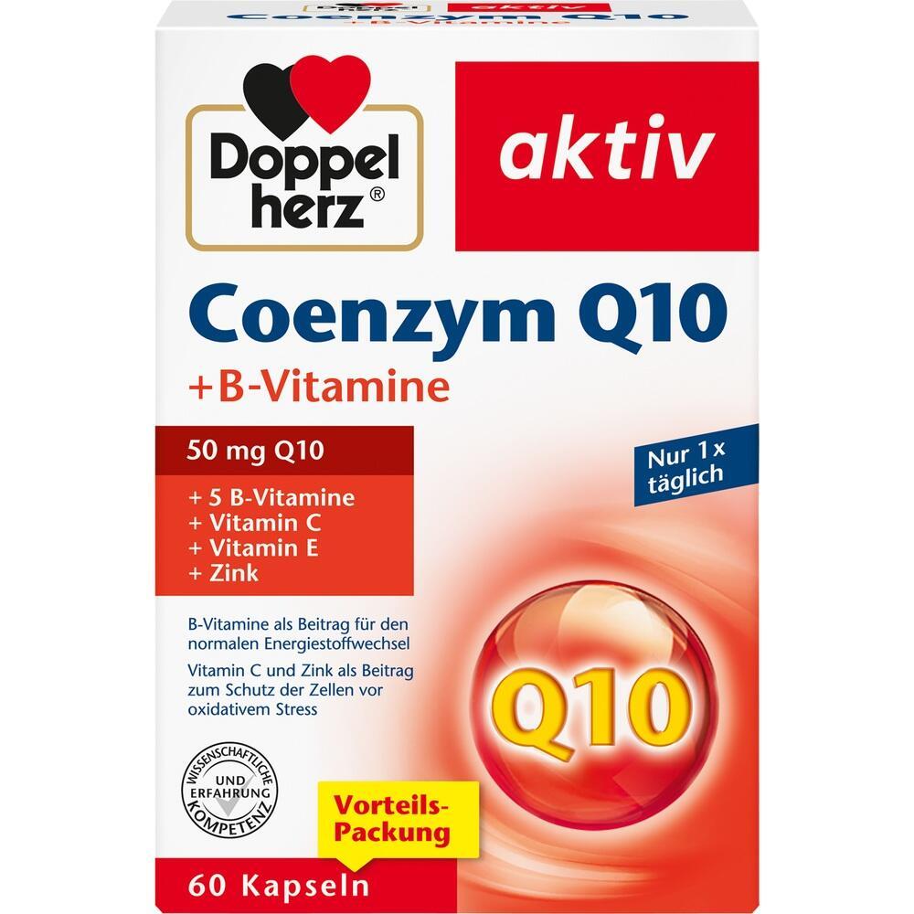 Packung von Doppelherz Coenzym Q10 mit Vitaminen und Zink zur t&auml;glichen Einnahme.