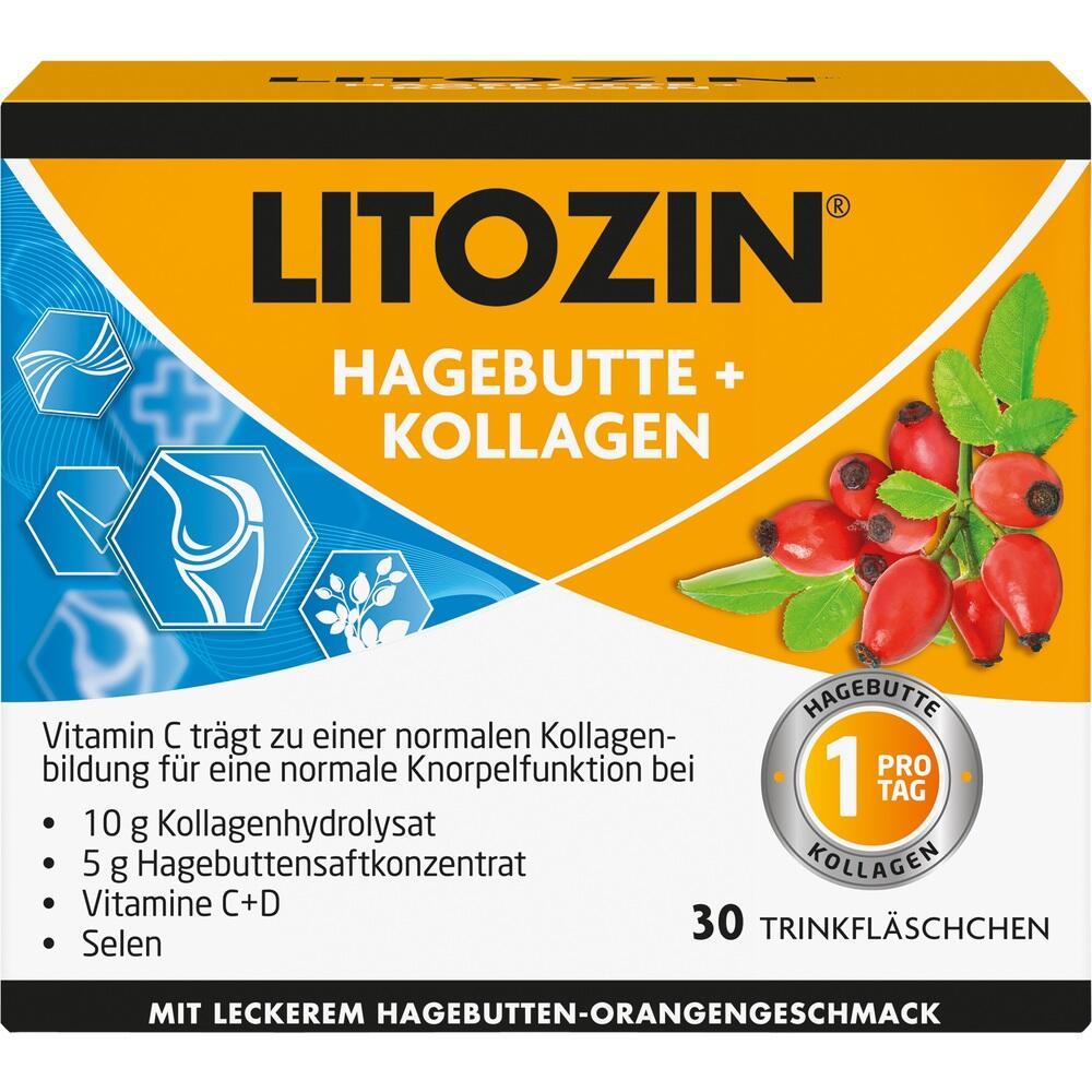 Verpackung von Litozin, Hagebutte und Kollagen, mit 30 Trinkfl&auml;schchen.