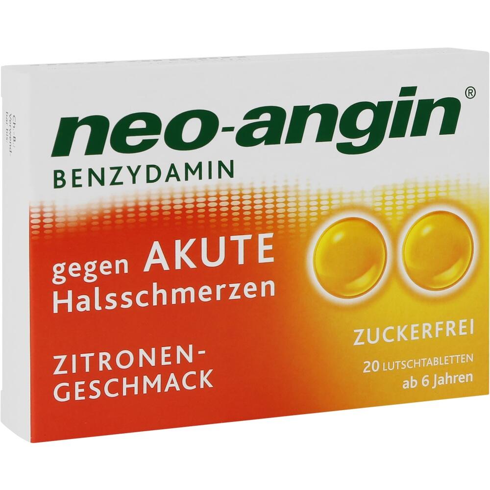 Weiße Packung Lutschtabletten gegen Halsschmerzen mit Zitronengeschmack.