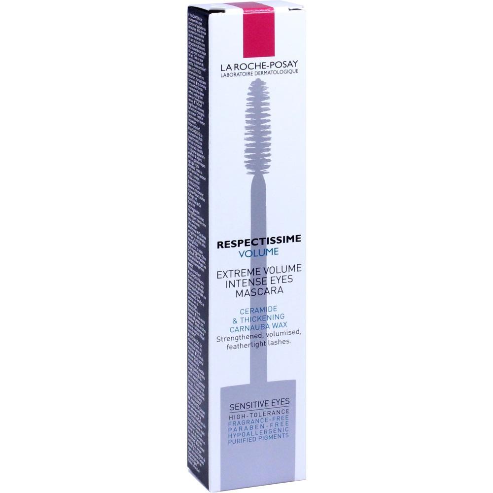 Eine weiße Mascara-Verpackung für empfindliche Augen mit rotem und blauem Text.