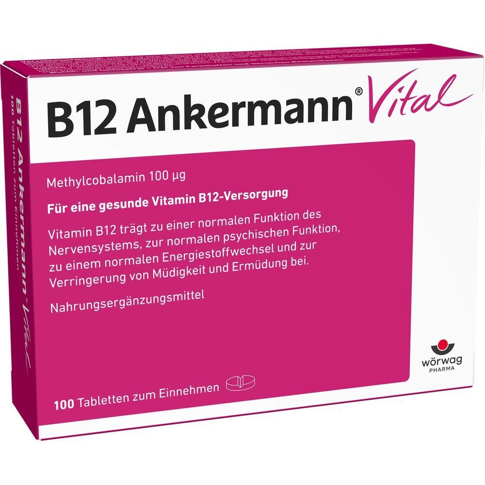 Eine Packung Vitamin B12 Tabletten mit 100 Stück.