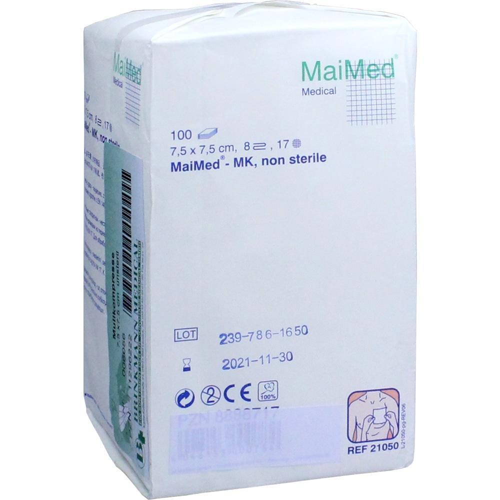 Eine Packung mit unsterilen Verbandt&uuml;chern von MaiMed.
