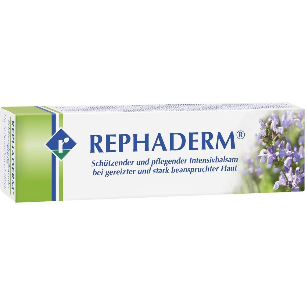 Eine Schachtel Rephaderm-Balsam mit Blumenmotiv für gereizte Haut.