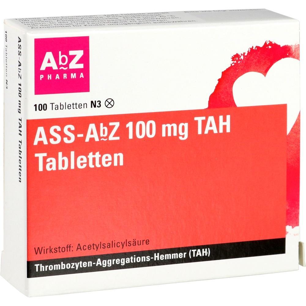 Schachtel mit 100 Tabletten ASS-AbZ 100 mg zur Blutverd&uuml;nnung.
