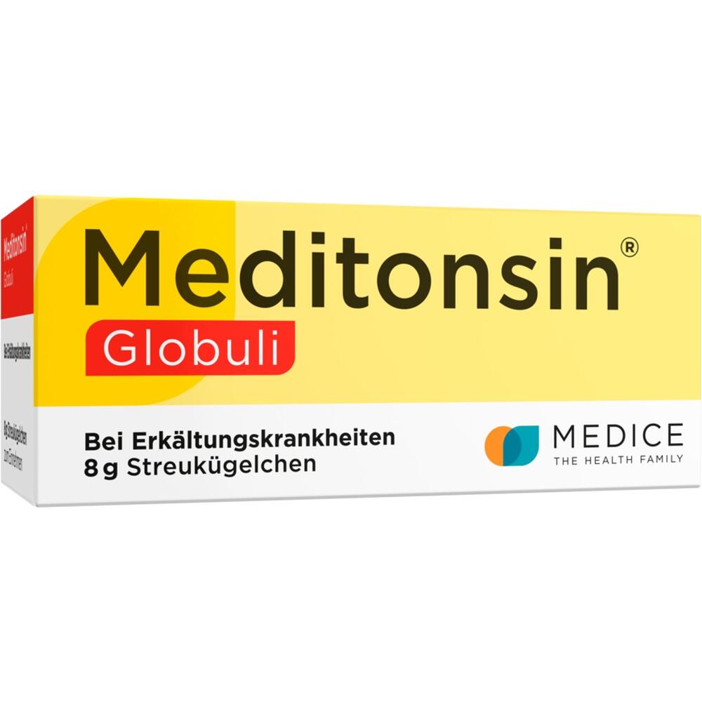 Verpackung von Meditonsin Globuli gegen Erkältungen.