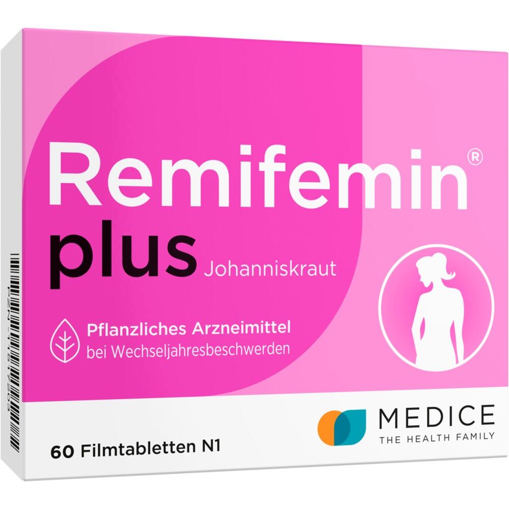 Rosa Verpackung von Remifemin plus, ein pflanzliches Medikament gegen Wechseljahresbeschwerden.