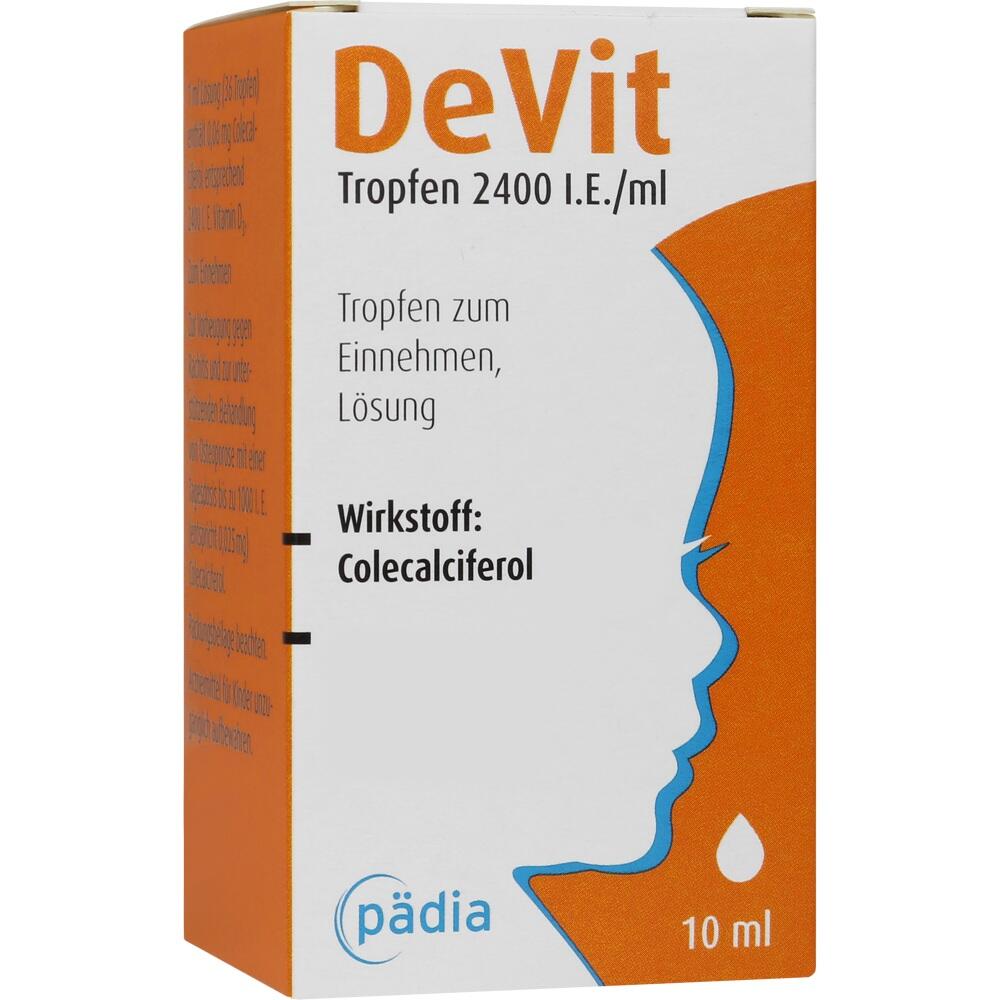 Orangen-wei&szlig;e Verpackung f&uuml;r Vitamin-D Tropfen mit 2400 I.E./ml Colecalciferol.