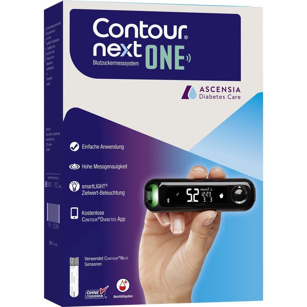 Eine Verpackung f&uuml;r ein Blutzuckermessger&auml;t namens Contour Next One.